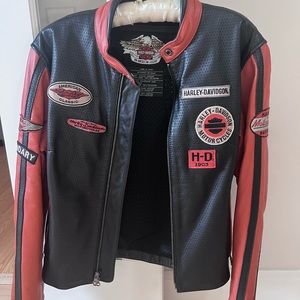 Harley Davidson Leather Riding Jacket for Women. Size Large. Black/ Orange